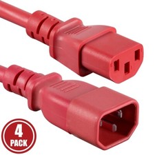 4x 3FT Power Extension Cord Cable IEC Kettle C14 To C13 Male To Female 18/3 Red picture