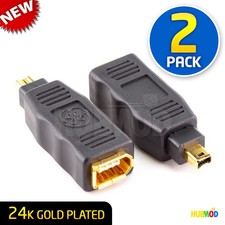 2x GE 24K GOLD Plated Female 6 Pin to 4 Pin Male F/M FIREWIRE IEEE 1394 Adapter picture