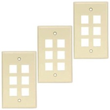 3x Ivory 6Port/Hole RJ45 Keystone Jack Insert Wall Plate Smooth Faceplate 1-Gang picture