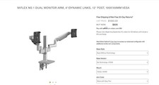 Humanscale M/Flex Dual Monitor Arm System M2.1 Dual Dynamic Clamp Mount Sliver  picture