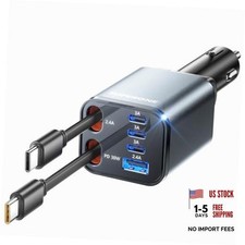Retractable Car Charger, [Ultra-Compact] 6-Port Car Charger USB C, iPhone GREY picture