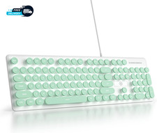 Cute Quiet Keyboard Wired Green Typewriter Keyboard Light up Backlit PC picture