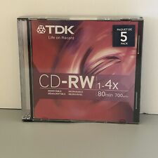 TDK CD-RW Rewritable Data CD's 1x-4x, 700MB 80 min 5 pack Factory Sealed - MUSIC picture