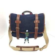 Tommy Hilfiger Classic Navy Canvas Flap Over Laptop Messenger Bag Leather Straps picture