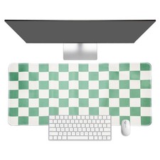 Checkered Desk Mat, 23.6x11.8 Inch Mouse Pad with Non-Slip, Green/White picture