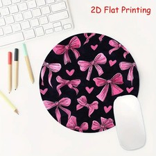 Pink Bow Heart Round Mouse Pad Non-Slip Rubber Girly Desk Mat for Office Home picture