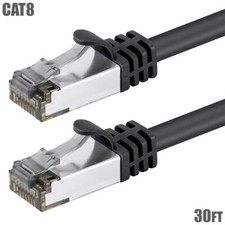 30FT Cat8 RJ45 Network LAN Ethernet Shielded Patch Cable 2GHz 40G 26AWG Black picture