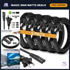 5-Pack 1ft AC 2 Prong Power Cord for TV, PS5, PS4, Xbox, Speaker - C7 Replacemen picture