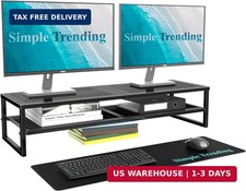 Simple Trending 2-Tier Dual Monitor Stand with Mouse Pad, Metal, Black picture