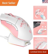 Sakura Pink Wireless Gaming Mouse with Charging Dock Rechargeable RGB,12K DPI... picture
