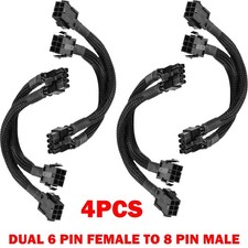4Pack Dual 6 Pin Female to 8 Pin Male GPU Adapter Cable Braided Sleeved 20cm NEW picture
