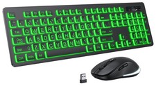 Large Print Wireless Keyboard and Mouse  7 Colors Backlit Keyboard, Oversize ... picture