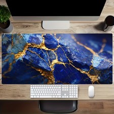 Large Blue Stone Golden Texture Cracked Decorative Pattern Gaming Mouse Pad, I picture