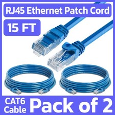 2 Pack 15 FT Cat6 Patch Cord Blue RJ45 LAN Network Cable Internet Ethernet Cord picture