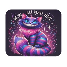 Whimsical Cat Mouse Pad, We're All Mad Here Desk Accessory, Gaming Mousepad picture