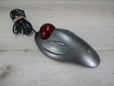 Logitech Trackman Marble Wired Trackball Mouse Gray Red T-BC21 810-000767 USB picture