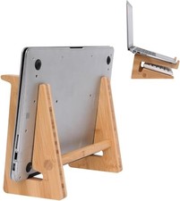 Wooden Vertical Laptop Stand for Desk, Bamboo Laptop Holder Compatible picture