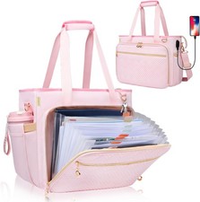 Teacher Tote Bag with Accordion File Organizer Pocket, Soft Nylon Pink  picture