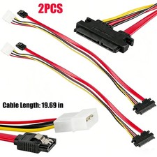 2pcs SATA 7+15 22 Pin Combo Cable HDD Hard Drive Data 4 Pin Power Supply Adapter picture