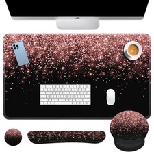 Britimes Keyboard Mouse Pad Set, 4 in 1 Desk Mat Set, Pink Rose Gold picture