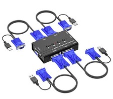 VGA KVM Switch 4 Port USB VGA KVM Switch w/4 KVM Cables & 3 USB Hubs for 4 Co... picture