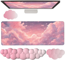 Pink Cloud Large Mouse Pad for Desk Cloud Keyboard Wrist Rest 4PCS Extended Clou picture