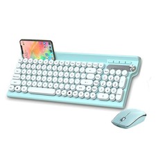Wireless Mouse and Keyboard 2.4G Rechargeable Set Phone Holder Cyan Punk Key picture