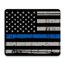 Thin Blue Line American Flag Distressed Grunge Police Support Mouse Pad picture