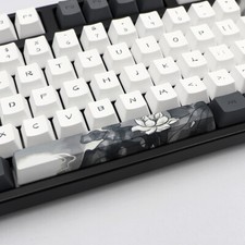 Black & White Ink Lotus Flower Theme Custom Keycap Set For Mechanical Keyboard picture