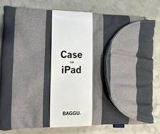 Baggu Gray Striped iPad Tablet Padded Canvas Sleeve Case Fleece Lined NWT 10X8” picture