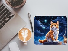 Cute Kitten Mouse Pad, Night Stars, Cat Lover Gift picture