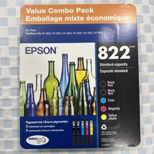 EPSON 822 INK CARTRIDGES  T8221-5-SVH BLACK(X2) C/M/Y NEW SEALED Exp. 07/2028+ picture