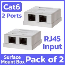 2 Pack RJ45 Surface Mount Box 2 Port Wall Mount Cat6 Ethernet Connector - White picture