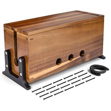Extra Large Acacia Wood Cable Management Box Pet Child Safe Cord Hider Organizer picture