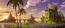 Landscape anime fantasy art palm trees sky sun Custom Gaming Mat Desk picture