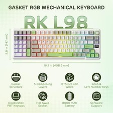 RK ROYAL KLUDGE L98 WIRELESS MECHANICAL KEYBOARD W/LEFT-HANDED -  LEMON GREEN picture