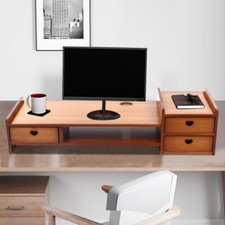 Bamboo Monitor Stand Riser with 3 Drawers & Storage Slots picture