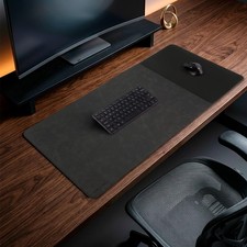 HAUTOCO Cork Desk Mat 36''x17'', Distressed PU Leather and Cloth Desk Pad | W... picture