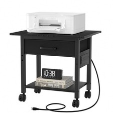 Under Desk Rolling Printer Stand with Charging Station and USB Ports, 2-Tier ... picture