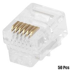 50 RJ12 Modular Plugs 6P6C 50 Pcs Pack Crimp On Round Solid Wire Plug RJ-12 picture