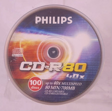 Philips CD-R 700MB 80 MIn 40x Speed Recordable Blank Discs 100 Pack New & Sealed picture