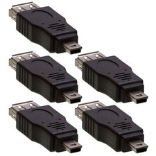 5x USB 2.0 A Female Jack to Mini B 5-Pin Male Plug Adapter Converter M/F Black picture