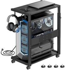Adjustable Computer Tower Stand CPU Holder Cart with 3 Tier Desk Organizer picture