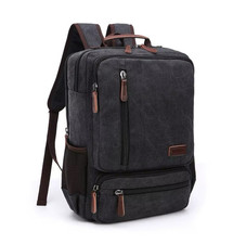 Black Canvas Backpack , Multiple Pockets, Padded, Solid Pattern picture