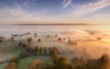 Landscape mist trees hills road sheep nature Custom Gaming Mat Desk picture