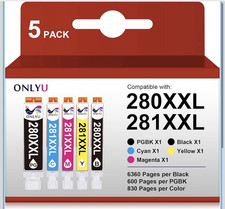 ONLYU Compatible Ink Cartridge 5-Pack for Canon 280XXL 281XXL TR7520 TS6120 picture