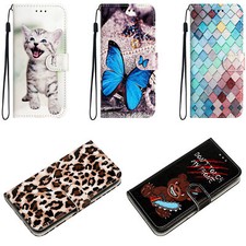 Butterfly Flower Cat Wolf Wallet Cover Case For Motorola G62 G50 G10 E22 E20 E30 picture