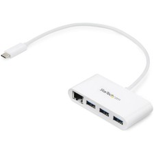 StarTech.com 3 Port USB C Hub w/Gigabit Ethernet w/ 3x USB-A, White picture