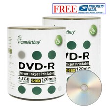 200 Pcs SmartBuy DVD-R DVDR 16X 4.7GB Silver Inkjet Hub Printable Record Disc picture
