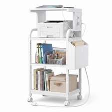 Tall Printer Stand with Charging Station, 4-Tier Large Printer Table Adjustab... picture